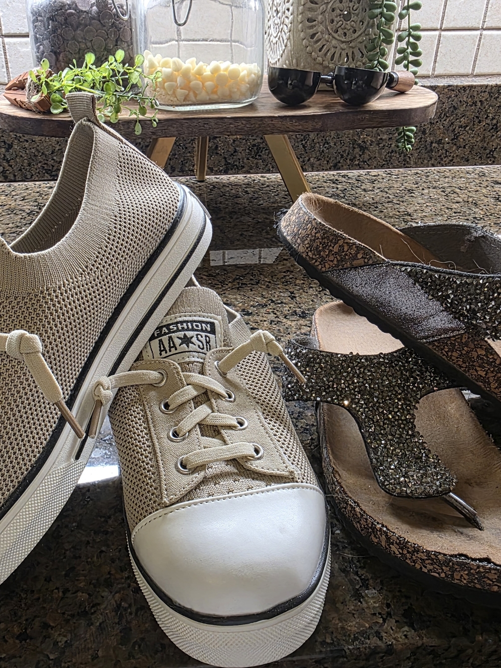 Beige Knit Lace-Up Sneakers